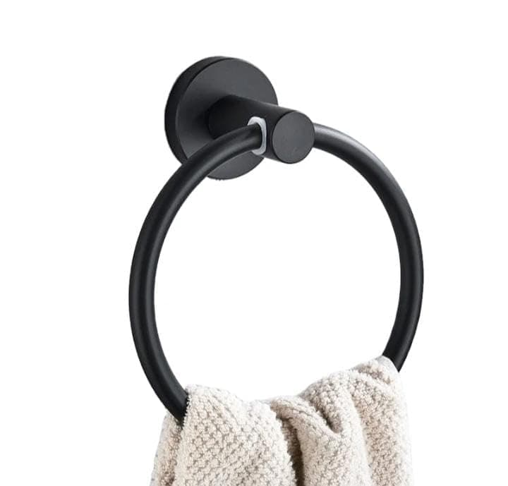 BEDAYA Chrome Round Towel Holder Bathroom Wall Mounted Simple Round Towel Hanger Heavy Duty SUS 304 Stainless Steel Towel Holder (Black)