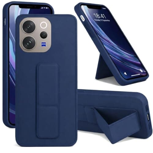 Back Cover Stand Case FOR VIVO V70 5G Magnetic Car Holder Soft Silicone Horizontal & Vertical Kickstand Cover Wrist Strap Full protection Anti Fingerprint Case (Blue) Cellular phone case