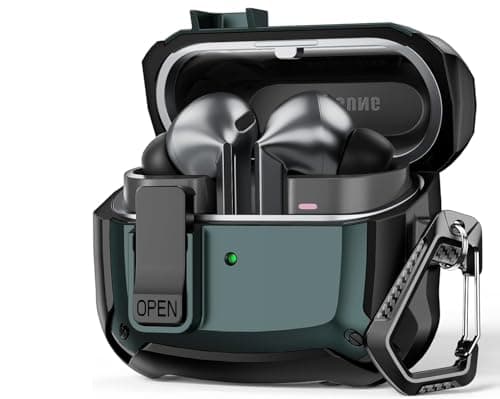 Protective Case Compatible with Galaxy Buds 3 Pro/Buds 3 2024 Model with Secure Locking Clip, Shockproof Hard Protective Cover Carabiner for Men and Women (Green @ Black)