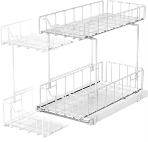 2-Tier Metal Sliding Cabinet Organizer for Kitchen and Bathroom Rack