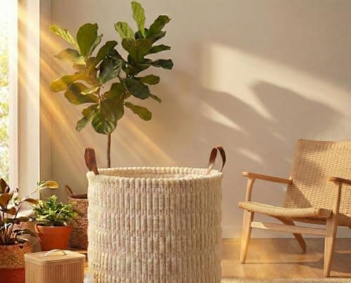 Velvet Storage Basket with Inner Lining and Durable Leather Handles for Home Organization Large Decorative Clothes Bin and Household Item Storage