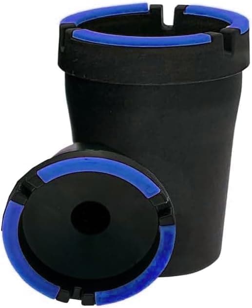 Plastic Car Ashtray, Smoke-Free, Perfect for Car Cup Holders, Cup Design Glow in The Dark (2 Pieces - Black Edges Blue Code:8829) - by aga