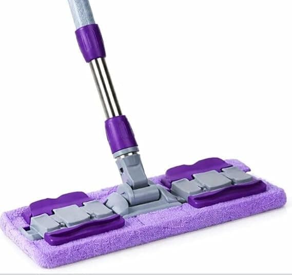 Smart Microfiber Flat Floor Mop with Clamp Fixing System, 360° Rotating Head and Adjustable Stainless Steel Handle for Cleaning and Polishing Ceramic, Parquet, Marble (Dry & Wet Use)