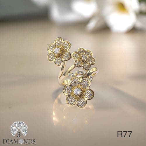 3 Diamonds 292474661779412 Women's Flower Ring - Gold Plated with Sparkling Zircon