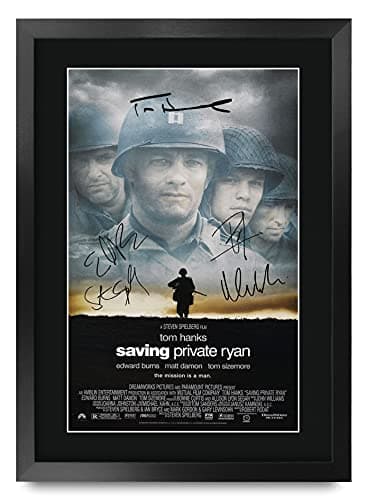 HWC Trading A3 FR Saving Private Ryan Movie Poster Tom Hanks Matt Damon Signed Gift FRAMED A3 Printed Autograph Film Gifts Print Photo Picture Display