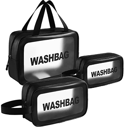Circle M Clear Toiletry Bag Set of 3, Transparent Makeup Cosmetic Bags, Travel Wash Pouch for Women,Waterproof Organizer for Toiletries, Skincare, and Accessories - Black Cosmetic case