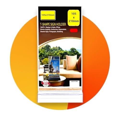 T-Shaped Sign Holder, Transparent, Acrylic, for Hotels, Offices, Hospitals (105x210mm) Item stand