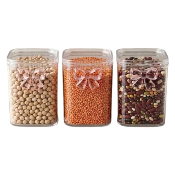 طقم توابل أكريليك 3 قطع سعة 600 مل مع معلقة – علب لتنظيم وحفظ التوابل والبهارات Food storage container