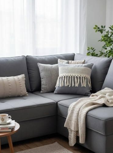 Generic Linen Macrame Cushion Covers, 45x45 cm, Set of 2, (grey) .br Decorative pillow cover