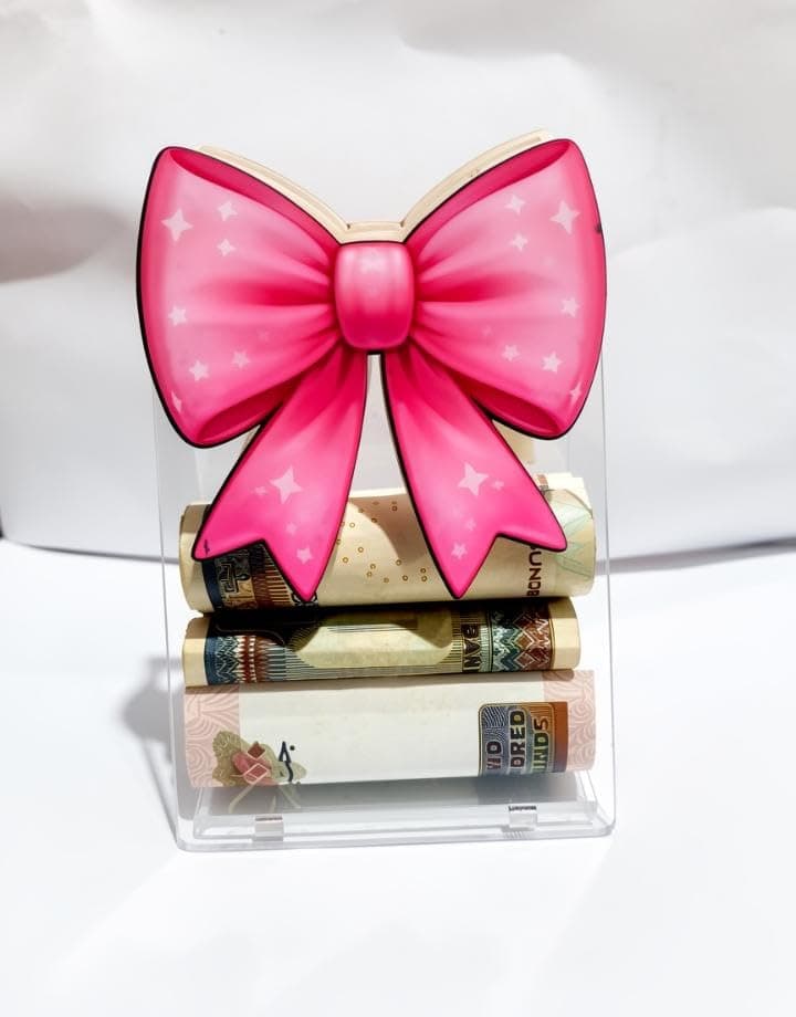 Pink Bow Star Clear Acrylic Money Holder Unique Gift for Girls Rose Gold Money bank