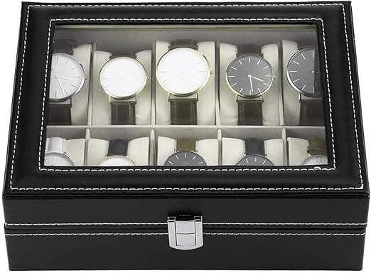 Watch Box Jewelry Organizer - 10 Compartments Storage Box for Organizing Watches, Accessories and Jewelry in One Place, Practical and Easy Access (6477) W
