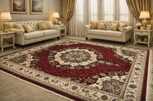 Classic Rug Cover, Velvet, Size 185x285cm, Elegant Floral Patterns, Rectangular Shape, Indoor Use Back Dots Non-Slip