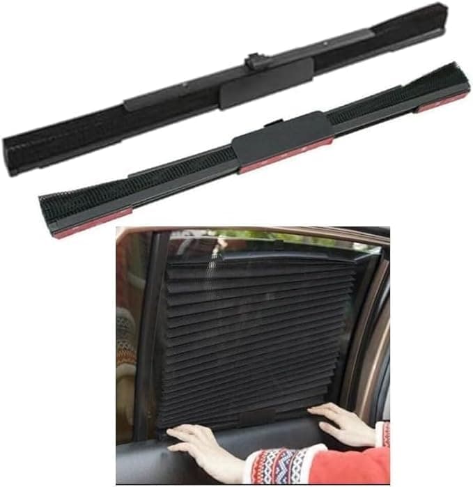 SACAR Auto Foldable Ribbed Pleated Blackout Mesh Curtain - Sun Protection - (Mezika Black Curtain, 2 Panels, 60 * 40 cm)
