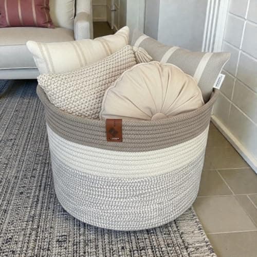 Woven it - Cotton Basket mixed beige & off white 30cm x 20cm, storage basket, and organizer Can be used in Kitchen, Dining Room, Living room, Bed room, Kids Room, Bathroom, Indoor & outdoor.