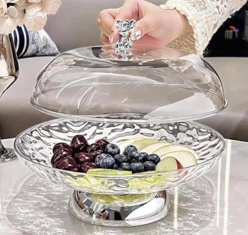 Generic Serving Platter with Clear Acrylic Lid and Pedestal Base, Fruit and Dessert Server, .rom