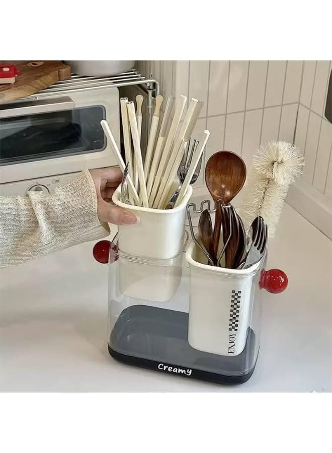 Plastic Cutlery Drainer & Double Spoon Holder with Removable Water Base Item container