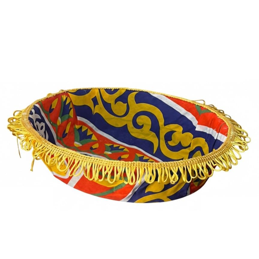 Stellar Stores Khayameya Bread Basket Decorative Fabric with Fringe Decor, Colorful Oval Bread Basket for Ramadan & Everyday Use