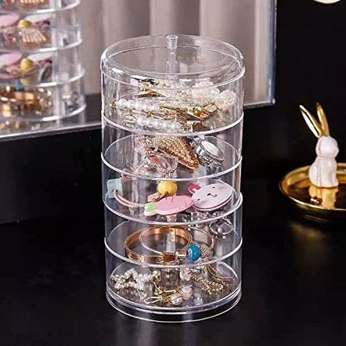 Round Clear Acrylic Rotating Accessories Organizer - 5 Levels Caddy