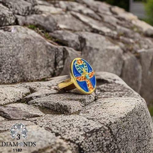3 Diamonds 292474661779232 Wedding Ring For Women Gold Plated (Pharaonic Shape)