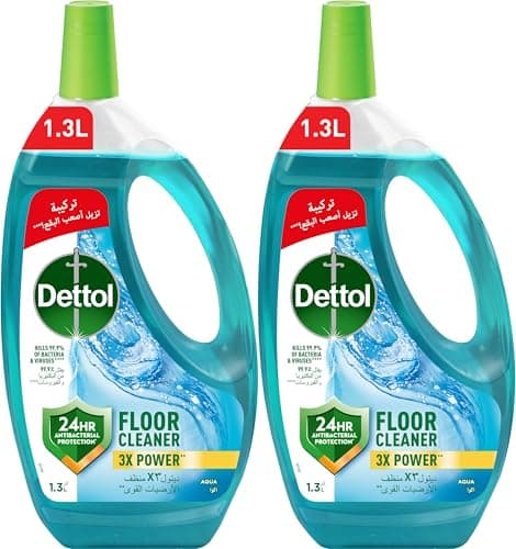 Dettol Aqua Antibacterial Power Floor Cleaner With 3 Times Powerful Cleaning (Kills 99.9% Of Germs), 1.3Litre, Pack of 2, 20% Off Cleaning agent