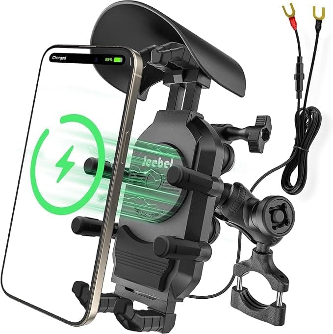 Scorpion 3 in 1 Motorcycle Phone Holder, Motorcycle Smartphone Charger with Wireless Charging, Sun Visor, Anti-Theft, 360° Rotation