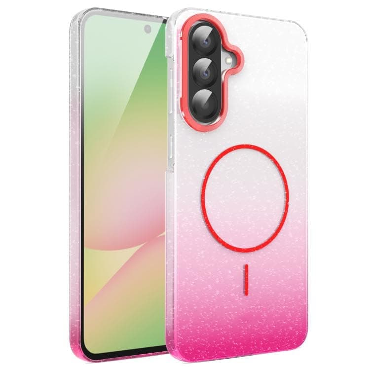 Magnetic Compatible With (Samsung A35) Phone Case,Luxury Bling Sparkly Gradual Transparent Glitter Design,Compatible With Mag-Safe,Women Girl Shockproof Anti-fall Thin Rugged Phone Case Pink Cellular phone case