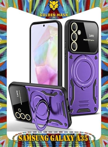 GOLDEN MASK For Samsung Galaxy A35 Camera Lens Camera Protection Supports Wireless Charging With Magnetic Ringe (Purple) Cellular phone case