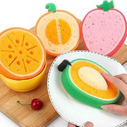 KUNYA® Fruit Shape Bath Sponge Multi-Functional Kitchen Washing Dishes Cleaning Sponge Fruit and Vegetable Washing Sponge, Bath Cleaning Sponge (Pack of 2) Multicolour