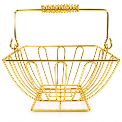 Wire Metal Fruit Basket with Banana Holder Top - Half Round - Gold | Wire Open Metal Fruit Basket with Banana Top Holder for Organizing and Serving Fruit on Kitchen Table