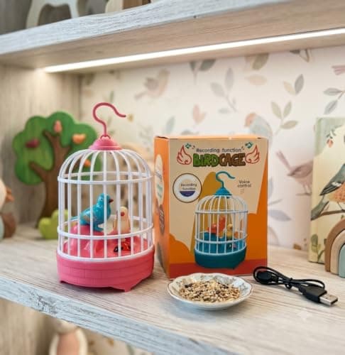 Next Store Interactive Musical Birdcage Toy, Dual Songbird Cage with Natural Sounds and Motion, Educational Toy and Nursery Decor with Hanging Hook Animal cage