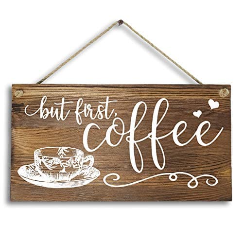 But First Coffee Rustic Solid Wood Signs Wall Decoration Plaques for Kitchen, Coffee Bar, Pub, Office 5" x 10" Decorative signage