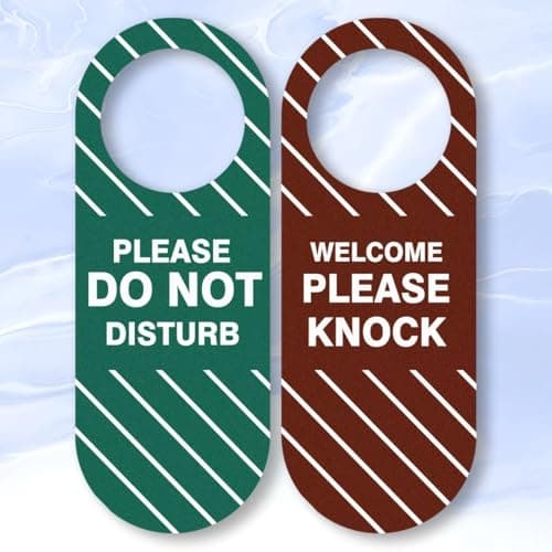 Hanging Door Signs, Do Not Disturb Welcome Please Knock, Stripe, Green, Brown, Office and Home Signage
