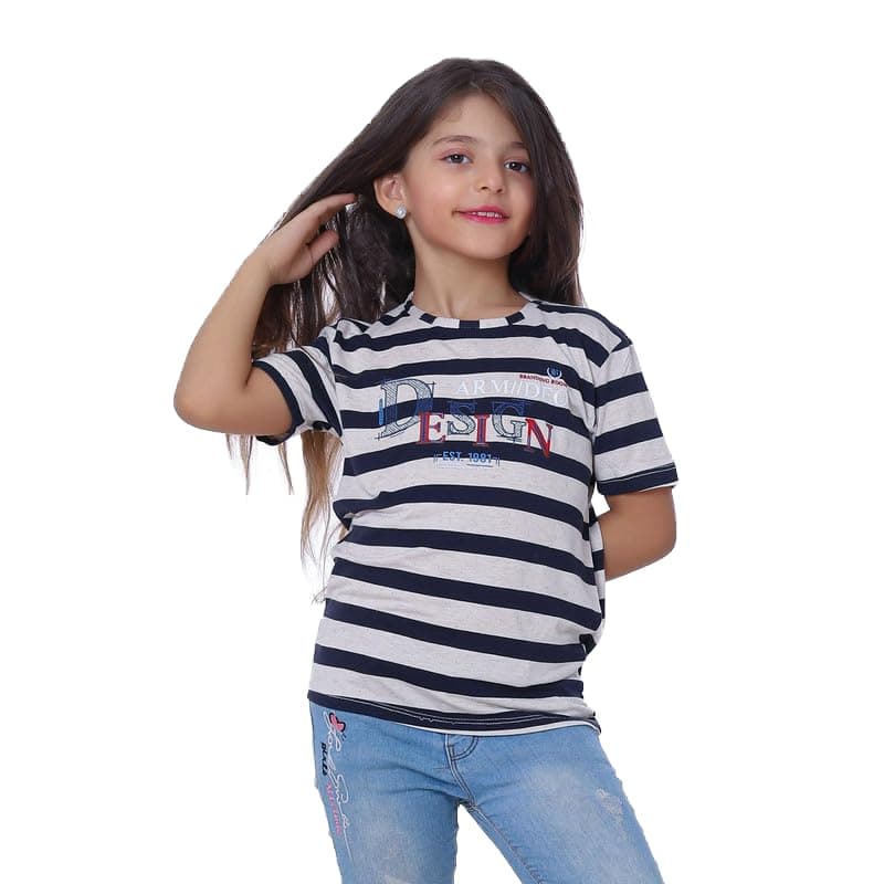 BEBO Girls Girls Printed Text Sleeve T-Shirt 6 Years Navy