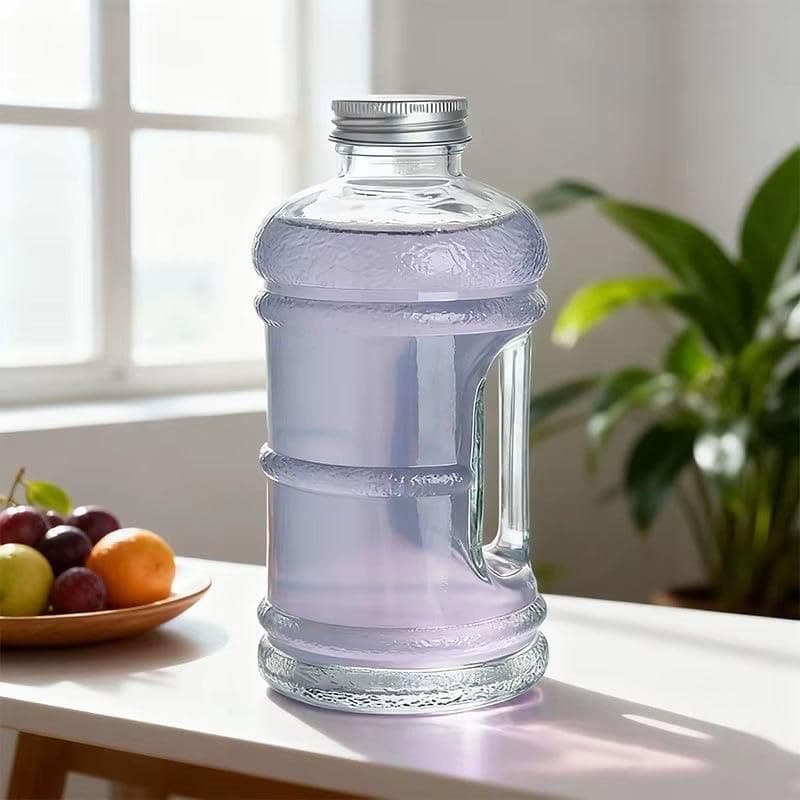 Generic Glass Water and Juice Bottle with Handle, 1 Litre, Clear, Compact Size, .flo