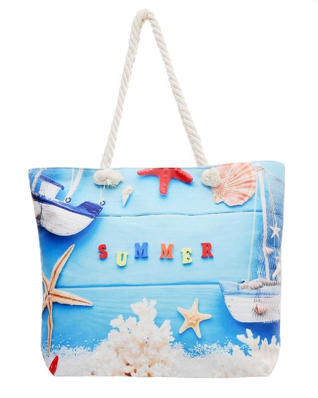 Migo 2501-5 Beach Bag, 41 cm x 39 cm x 12 cm Size, Beach Printing Tote bag
