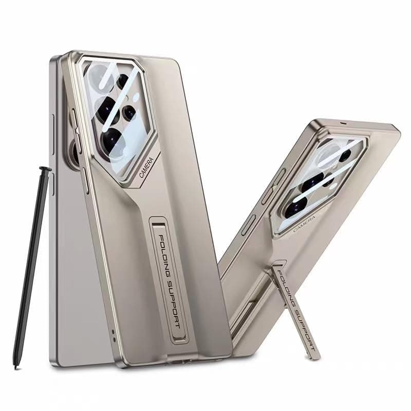 Ecosystem GKK for Samsung Galaxy S26 Ultra Case with Camera Lens Protection, Shockproof PC + PU Armor Cover, Built-in Kickstand, Mecha Style Anti-Scratch (Titanium Gold A, Samsung Galaxy S26 Ultra)