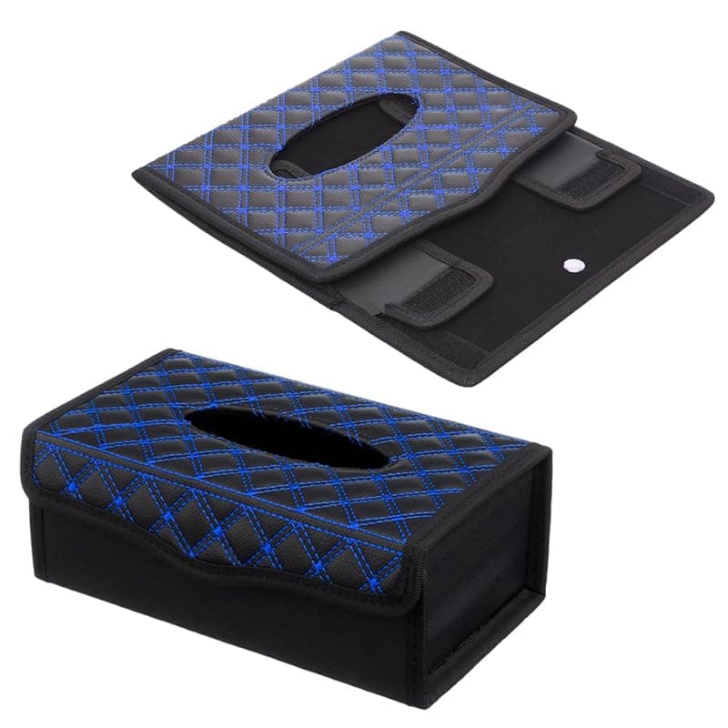 Tissue Box for Home Office Car Tissue Storage Organizer Foldable Organizer (Black Line Blue, Code 8701) - KaberTrade Facial tissue holder