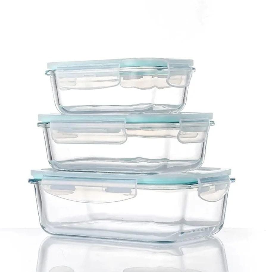 Generic Glass Refrigerator Container Set, 3 Piece, with Locking Lids, 410ml, 700ml and 1040ml, .kit