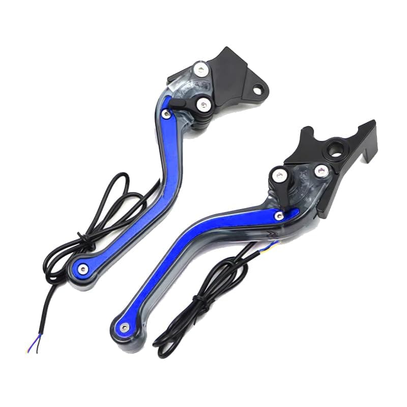 KaberTrade Motorcycle Clutch Brake Handles with LED Light Bars - Adjustable Hydraulic Grips for Bike Scooter Adjustment (2 Piece Set, Blue, Yellow Light Code:9999) Handlebar grip