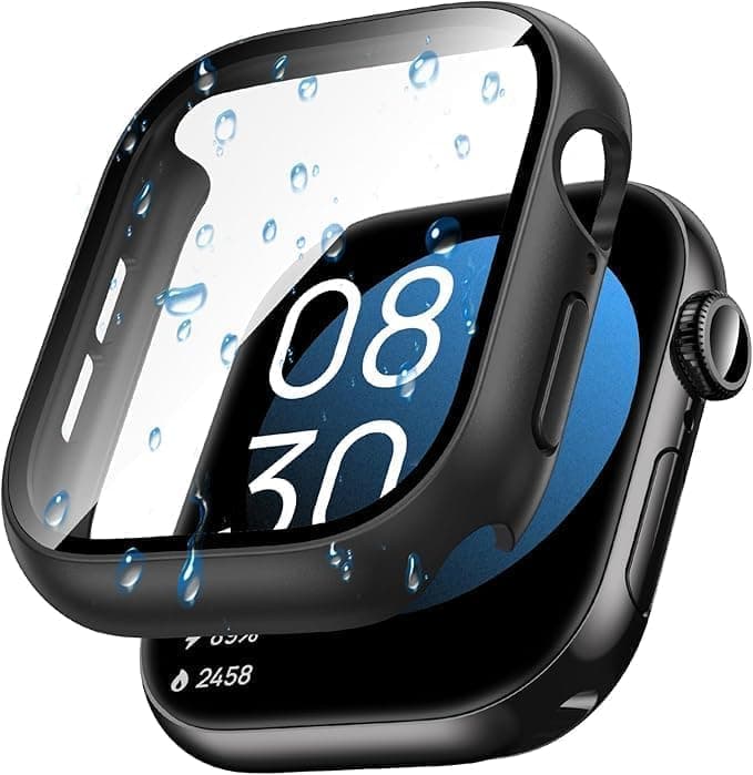 New Design Case for Apple Watch Series 11/10 46mm (Frame with 2 Glass Screen Protector) IP67 Waterproof (Black) Portable electronic device cover
