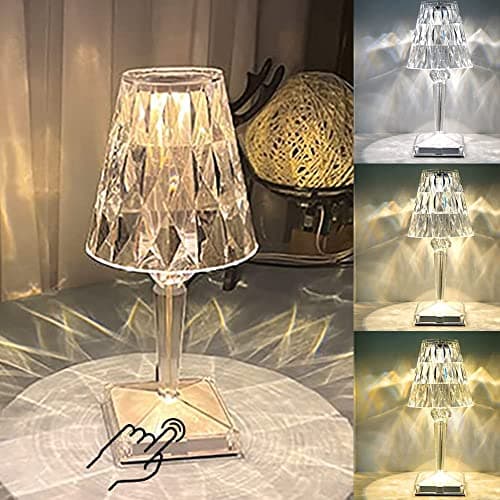 Rose Crystal Table Lamp with Touch Control, 3 Color Changing Light, Modern Style for Bedroom, Office, Bar, Wedding