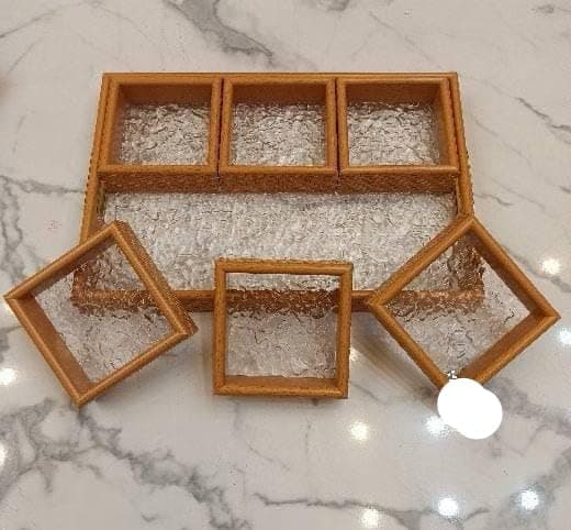 Generic Acrylic and Bamboo Wood Snack Serving Tray Set, 7-in-1, 40x25 cm Tray with 6 includes 10x10 cm Trays, .sa