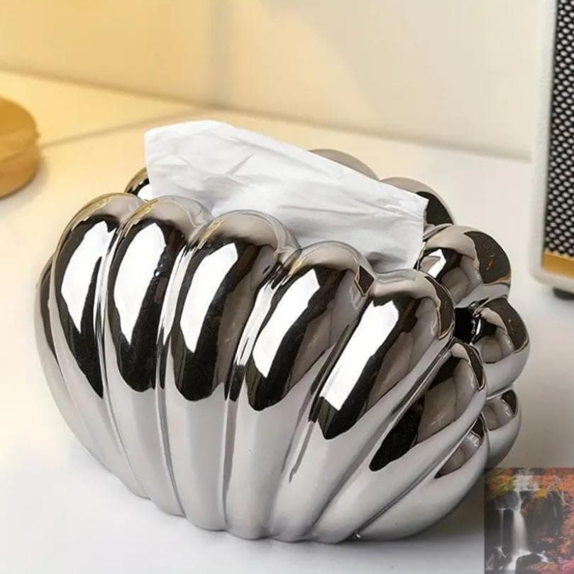 Generic Silver Shell-Shaped Tissue Box, Decorative Holder with Glossy Finish for Home and Office, .kI