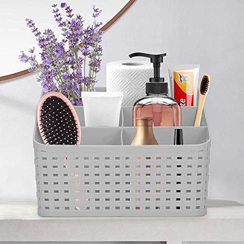GHANU Storage Basket Cosmetic, Desktop Box Organiser Versatile Sorting Box Makeup Storage, Multi-functional Imitation Rattan for Desks Shelves Bedroom Bathroom Kitchen, Office Desk Accessories (Multi) Caddy
