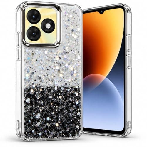 Glitter Case Compatible with Itel A70/A90, Sparkly Clear Bling Protective Cover with Raised Camera Protection & Shockproof Bumper, 3 Cellular phone case