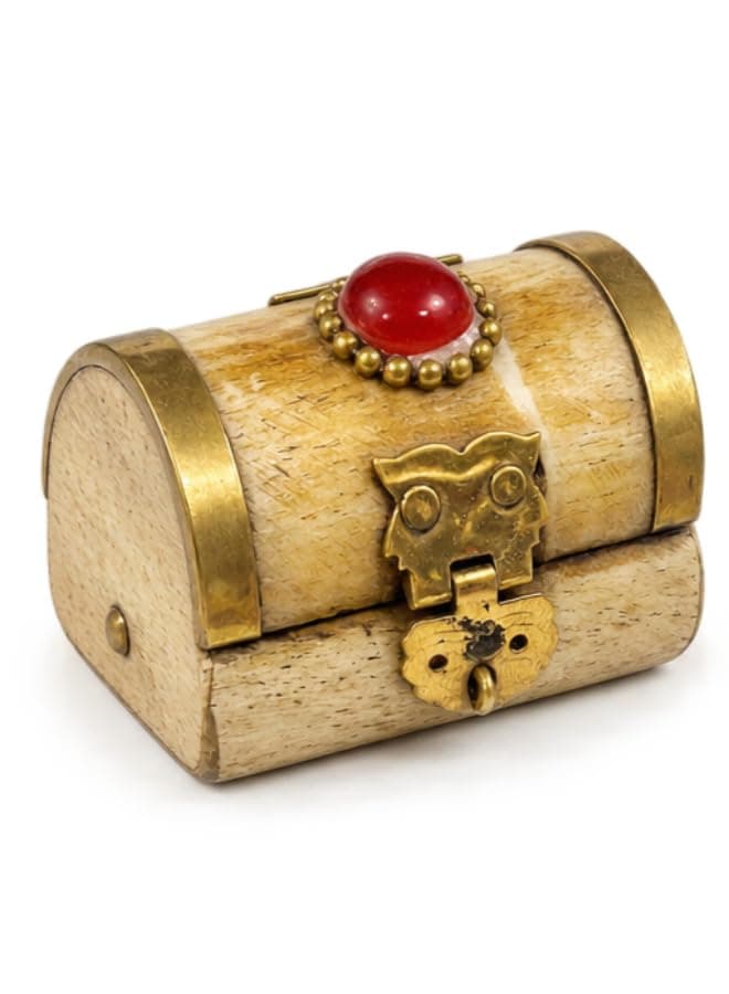 Handcrafted Indian Natural Ivory Jewelry Box with Velvet Lining 5x4x3cm