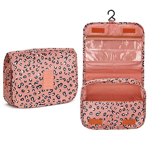 Gunolye Travel Toiletry Bag,Folding Travel Wash Bag,Portable Comestic Organiser,Waterproof Hanging Organizer Bag,Travel Makeup Bag for Women and Girls, Leopard Cosmetic case