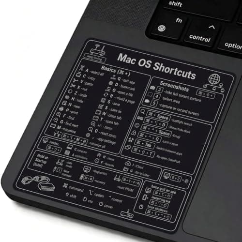 ملصق اختصارات لوحة مفاتيح ماك - دليل سريع لاختصارات macOS بتصميم أسود أنيق - ملصق مرجعي للكيبورد ولوحة اللمس - متوافق مع أجهزة MacBook وiMac - مثالي للدراسة والعمل والمكتب - سهل اللصق والإزالة. Sticker decal
