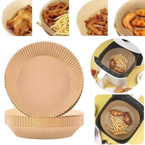 Air Fryer Paper & Round Cooking Paper for Oven & Microwave Safe | Non-Stick | Food Safe | Parchment Paper Plate | Great for Cakes, Fish, Chicken 50 Pcs