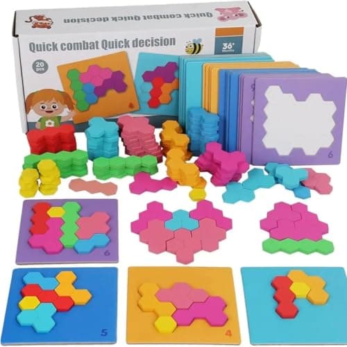 Wooden Hexagon Speed Challenge Shape Puzzle Game 100 Pieces 20 Boards